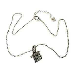 Silver-Tone Prayer Box Locket Necklace Ornate Etching & Purple Gemstone Accents